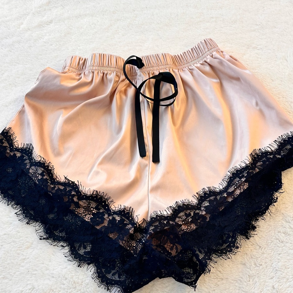 Gorgeous, coquette, satin and lace cheeky pajama shorts-size 23”